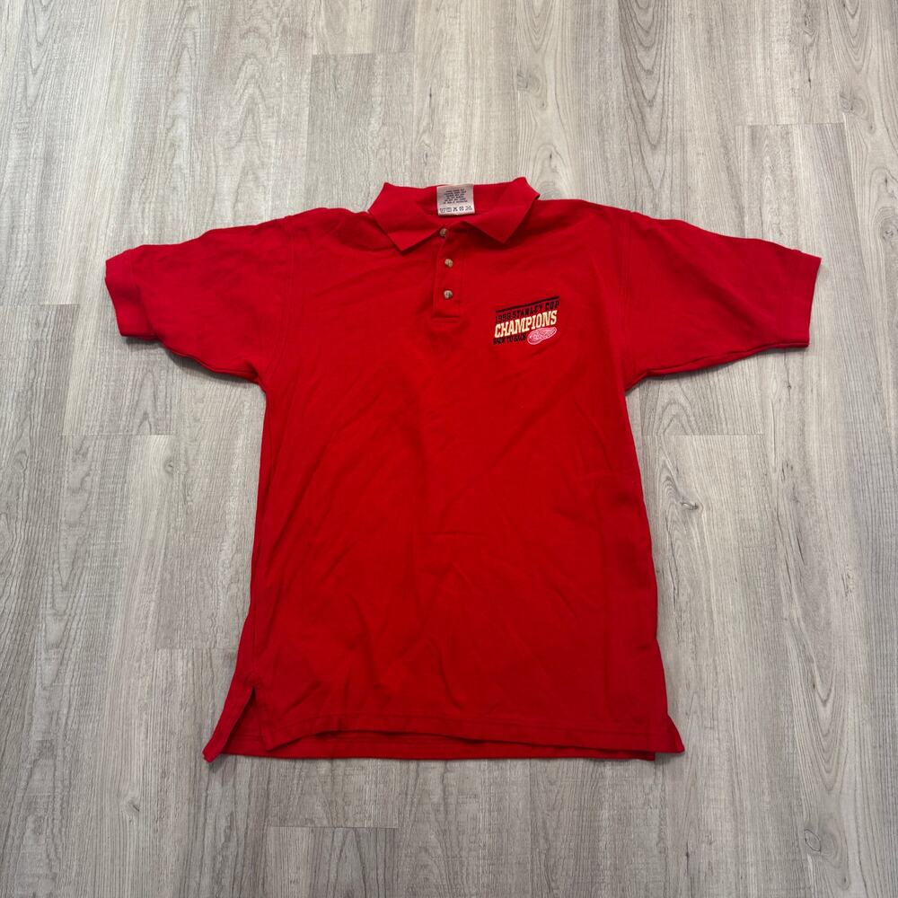 Vintage Detroit Red Wings Stanley Cup Champions Polo Shirt Men's Medium Red 90s
